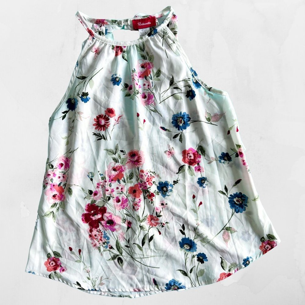 PANHANDLE Sleeveless Floral White Blouse Size Small